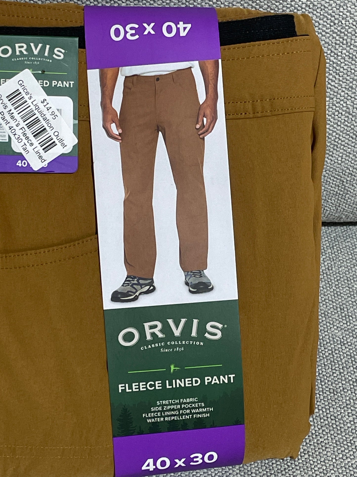 Orvis Men’s Fleece Lined Pant 40x30 Tan