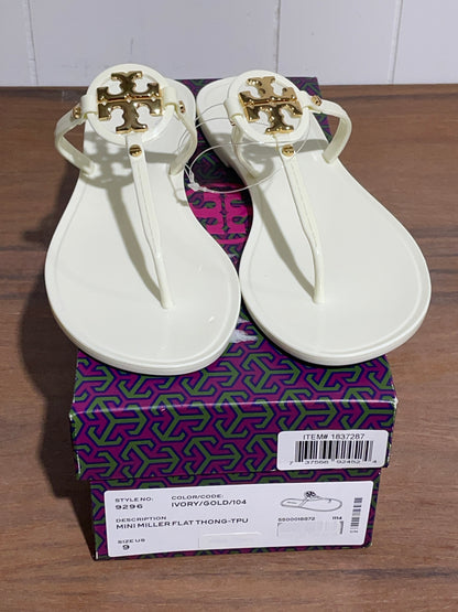 Tory Burch Women’s Mini Miller Flat Thong Ivory/Gold Size 9
