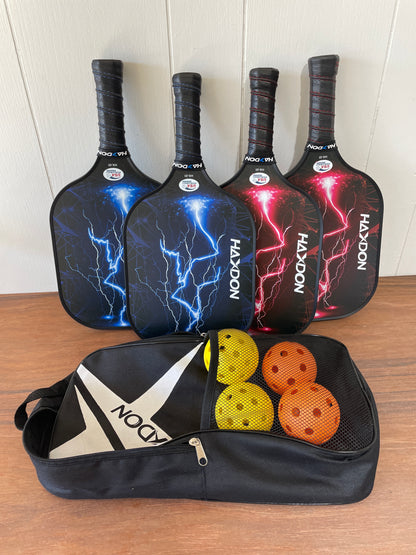 Pickleball Set of 4 Paddles 4 Balls with Carrying Case USAPA Approved