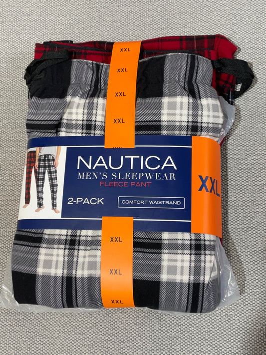 Nautica Men’s 2 Pack Sleepwear Size XXL 44-46 Plaid White & Red Fleece Pant Comfort Waistband