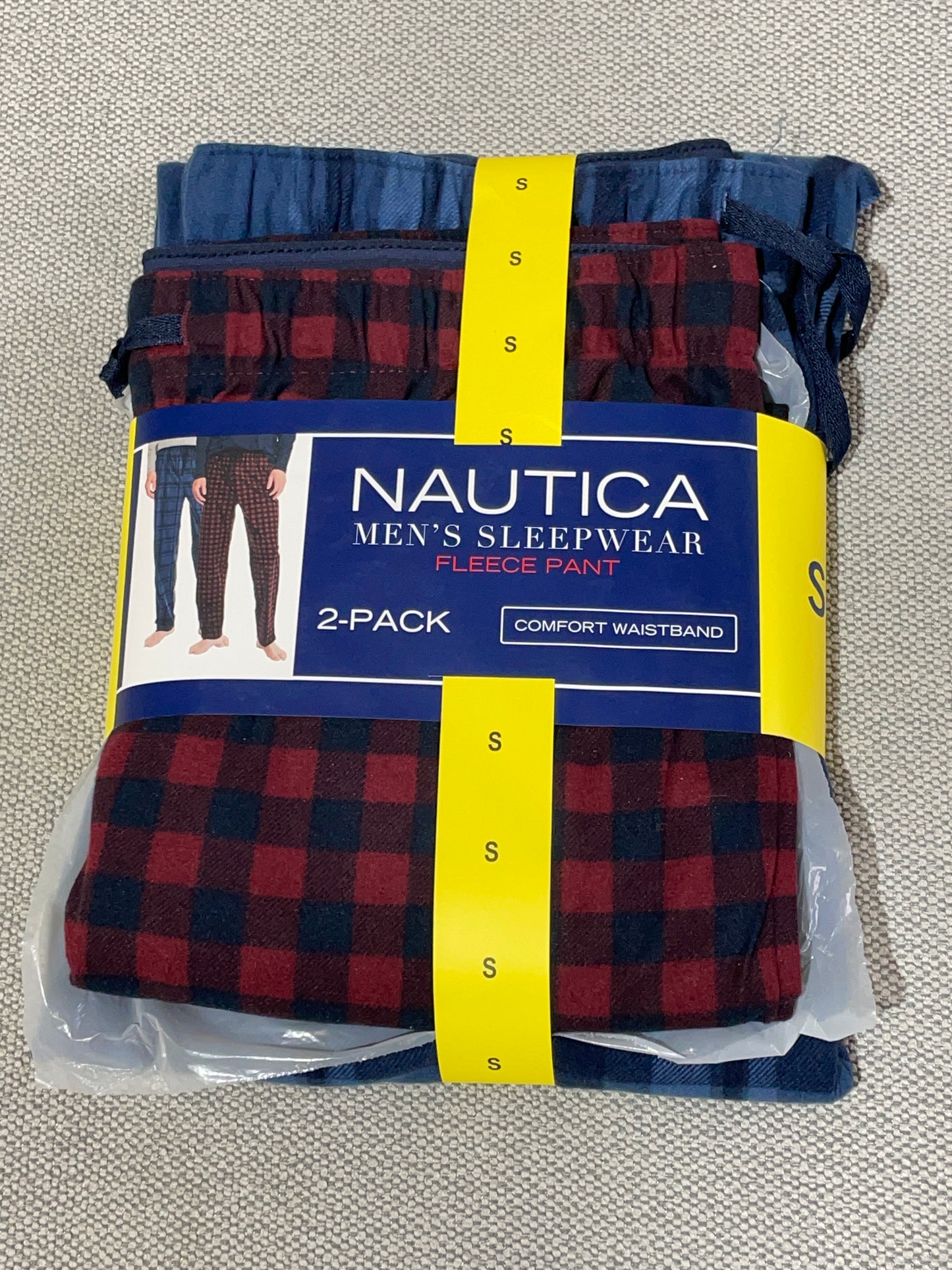 Nautica 2 Pack Men’s Sleepwear Size S 28-30 Fleece Pant Pajama Plaid Red & Navy