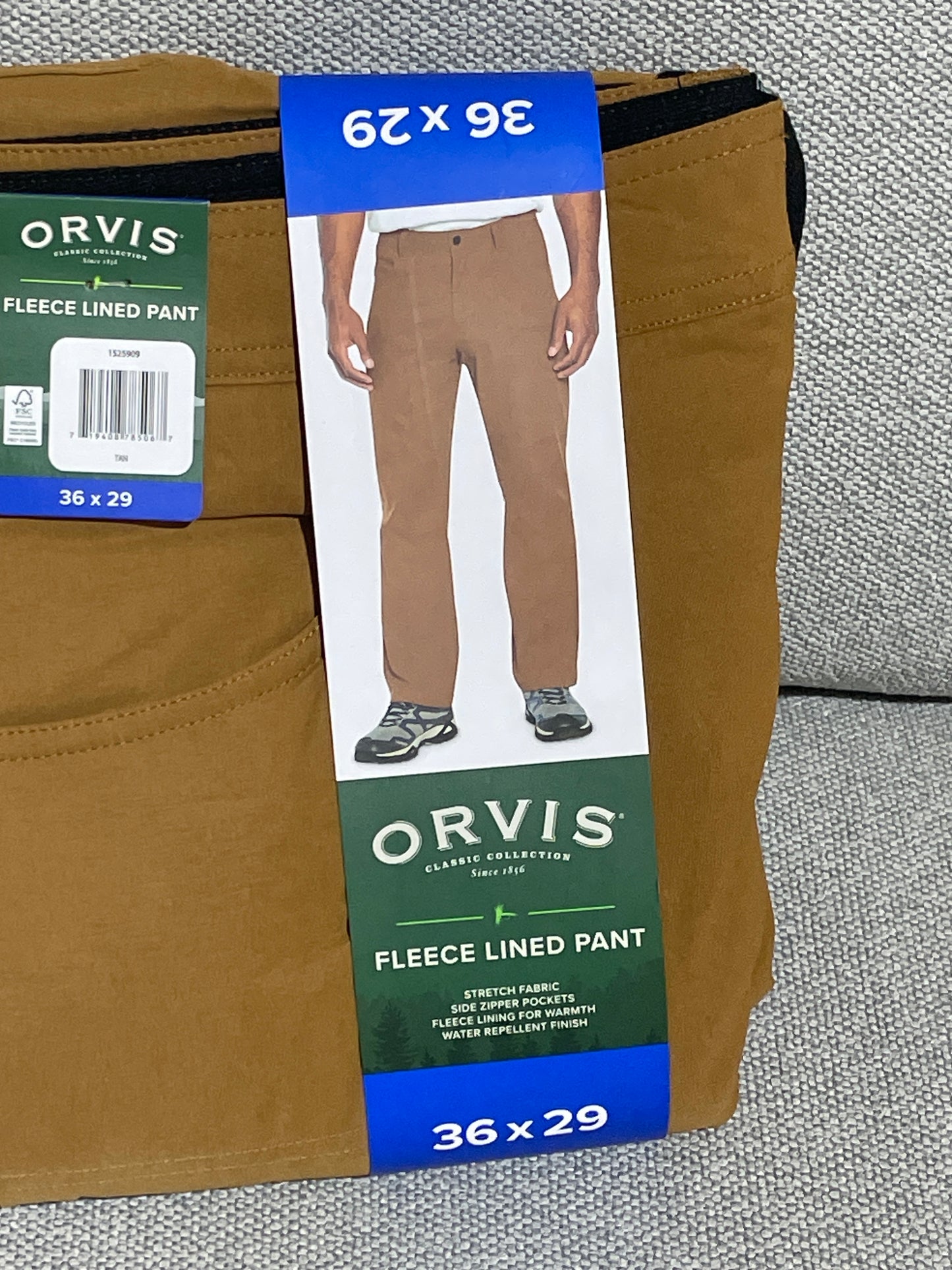 Orvis Men's Fleece Lined Pant 36x29 Tan