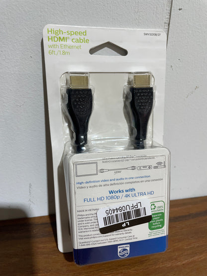 Philips High Speed HDMI Cable with Ethernet 6ft