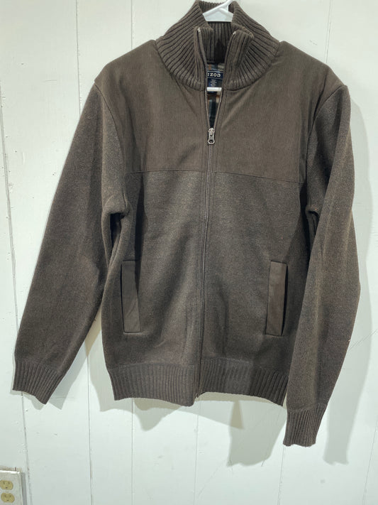 Izod Brown Full Zip Lined Sweater Mens