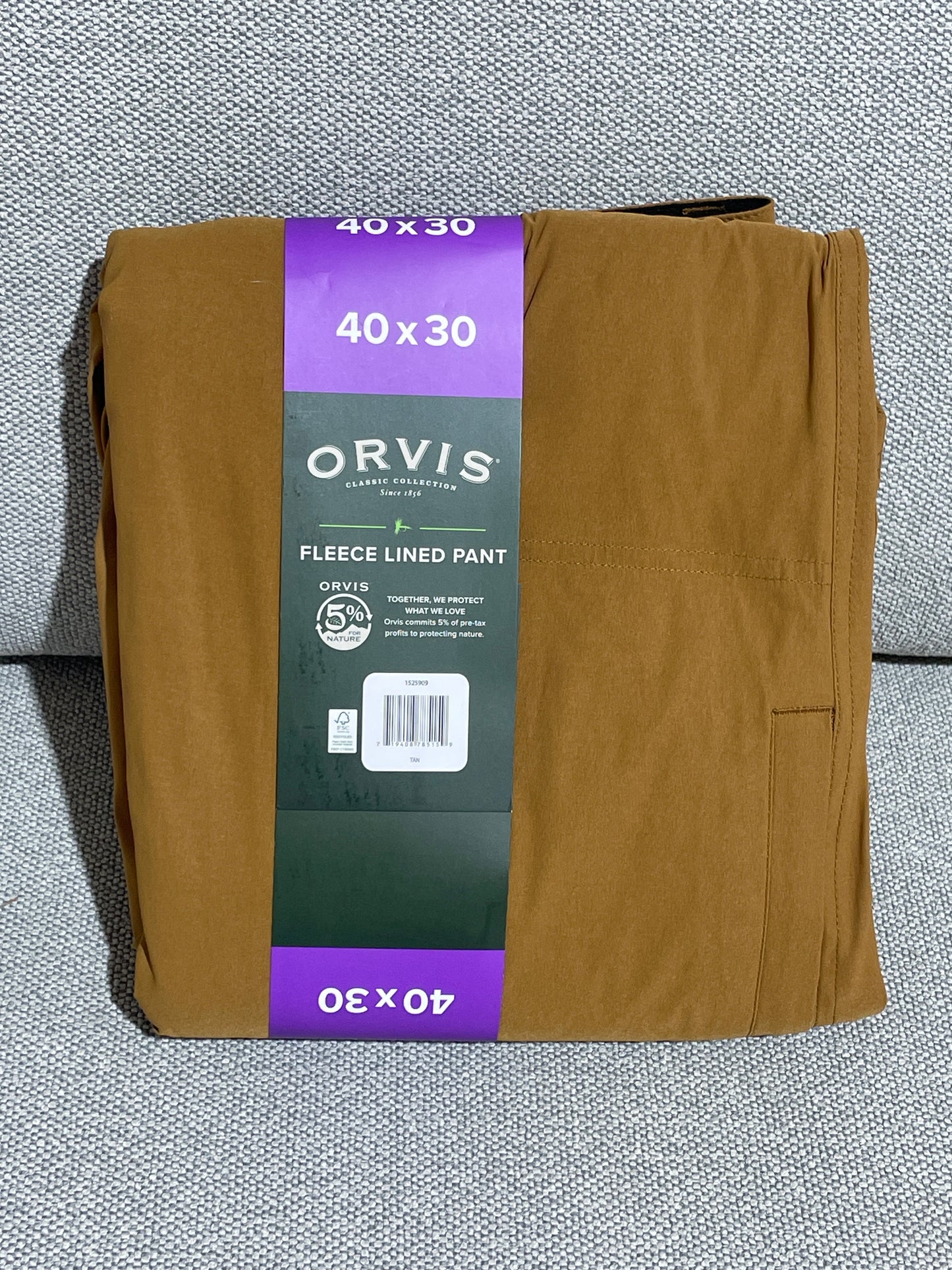 Orvis Men’s Fleece Lined Pant 40x30 Tan