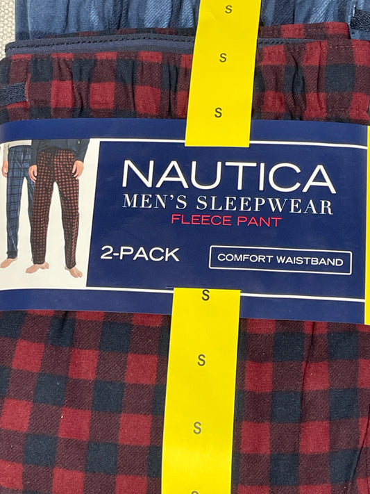 Nautica 2 Pack Men’s Sleepwear Size S 28-30 Fleece Pant Pajama Plaid Red & Navy