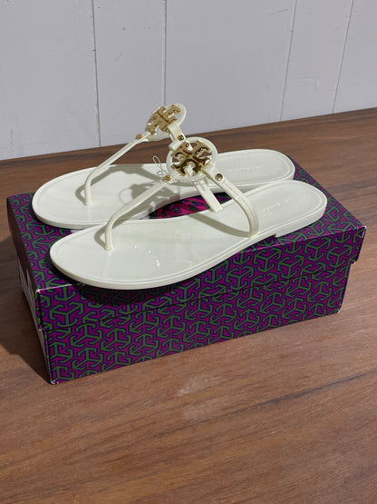 Tory Burch Women’s Mini Miller Flat Thong Ivory/Gold Size 9