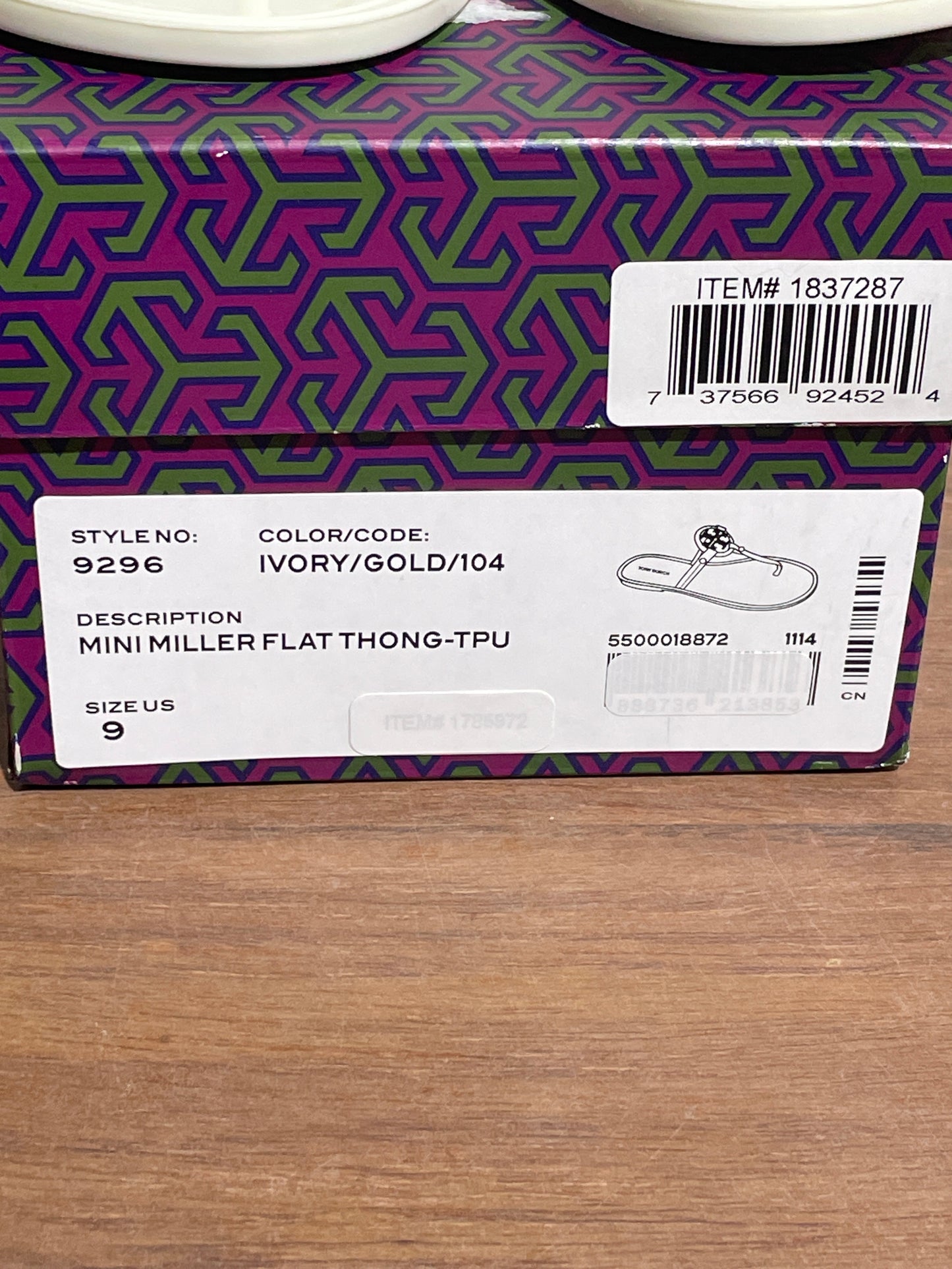 Tory Burch Women’s Mini Miller Flat Thong Ivory/Gold Size 9